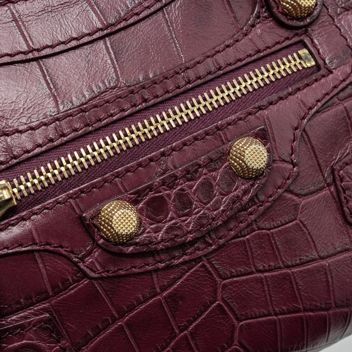 Balenciaga mini city bag croc embossed calfskin burgundy GHW — Designer Leather Handbag
