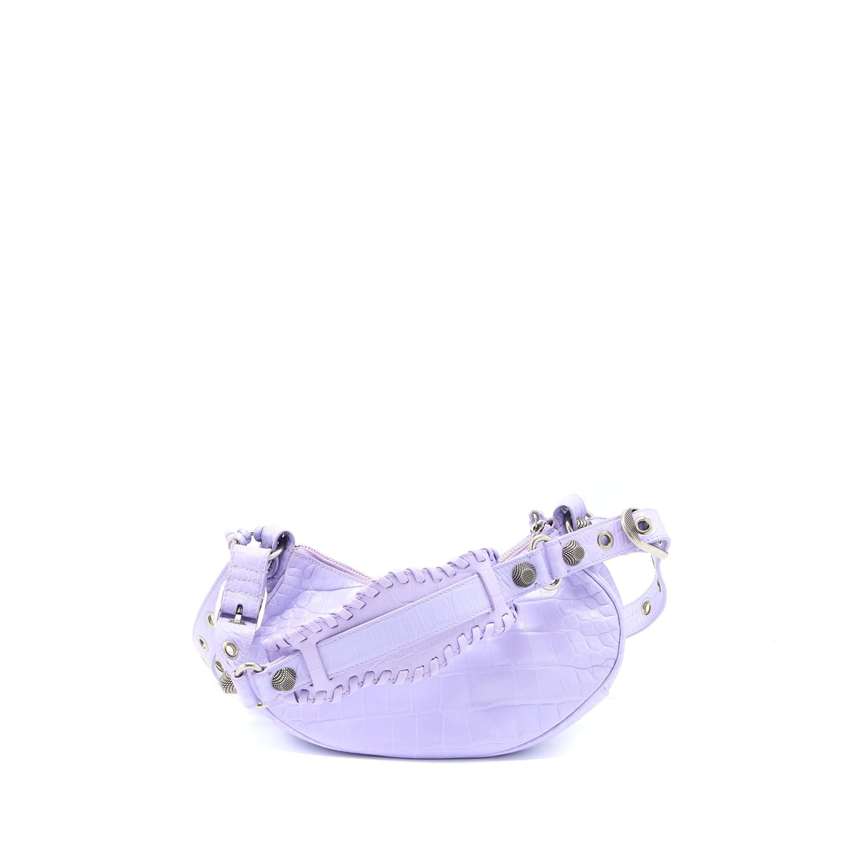 Balenciaga Le Cagole XS Shoulder Bag Croc Embossed Calfskin Light Purple SHW | Studded Leather Shoulder Bag