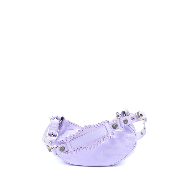 Balenciaga Le Cagole XS Shoulder Bag Croc Embossed Calfskin Light Purple SHW | Studded Leather Shoulder Bag