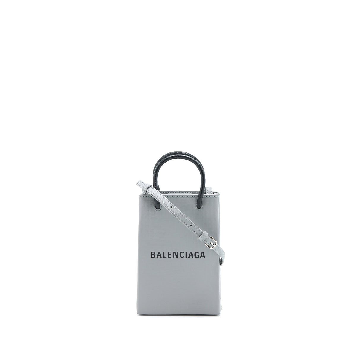 Balenciaga Mini Shopping Phone Pouch Grey SHW — Designer Phone Pouch