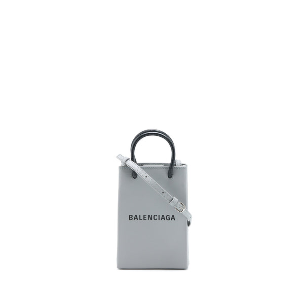 Balenciaga Mini Shopping Phone Pouch Grey SHW — Designer Phone Pouch