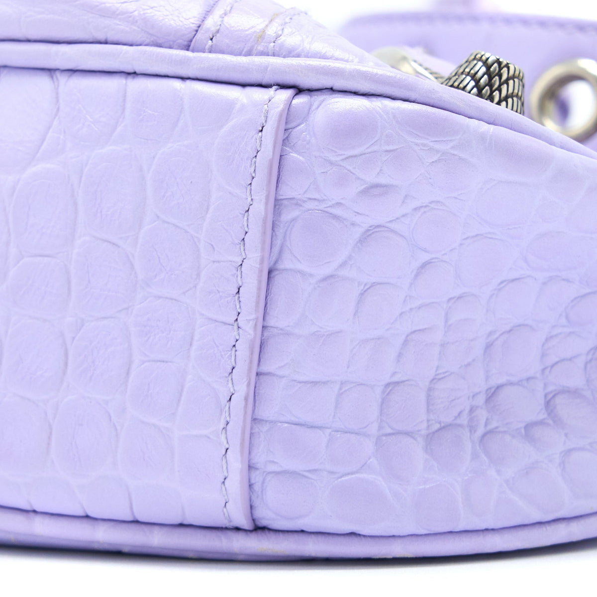 Balenciaga Le Cagole XS Shoulder Bag Croc Embossed Calfskin Light Purple SHW | Studded Leather Shoulder Bag