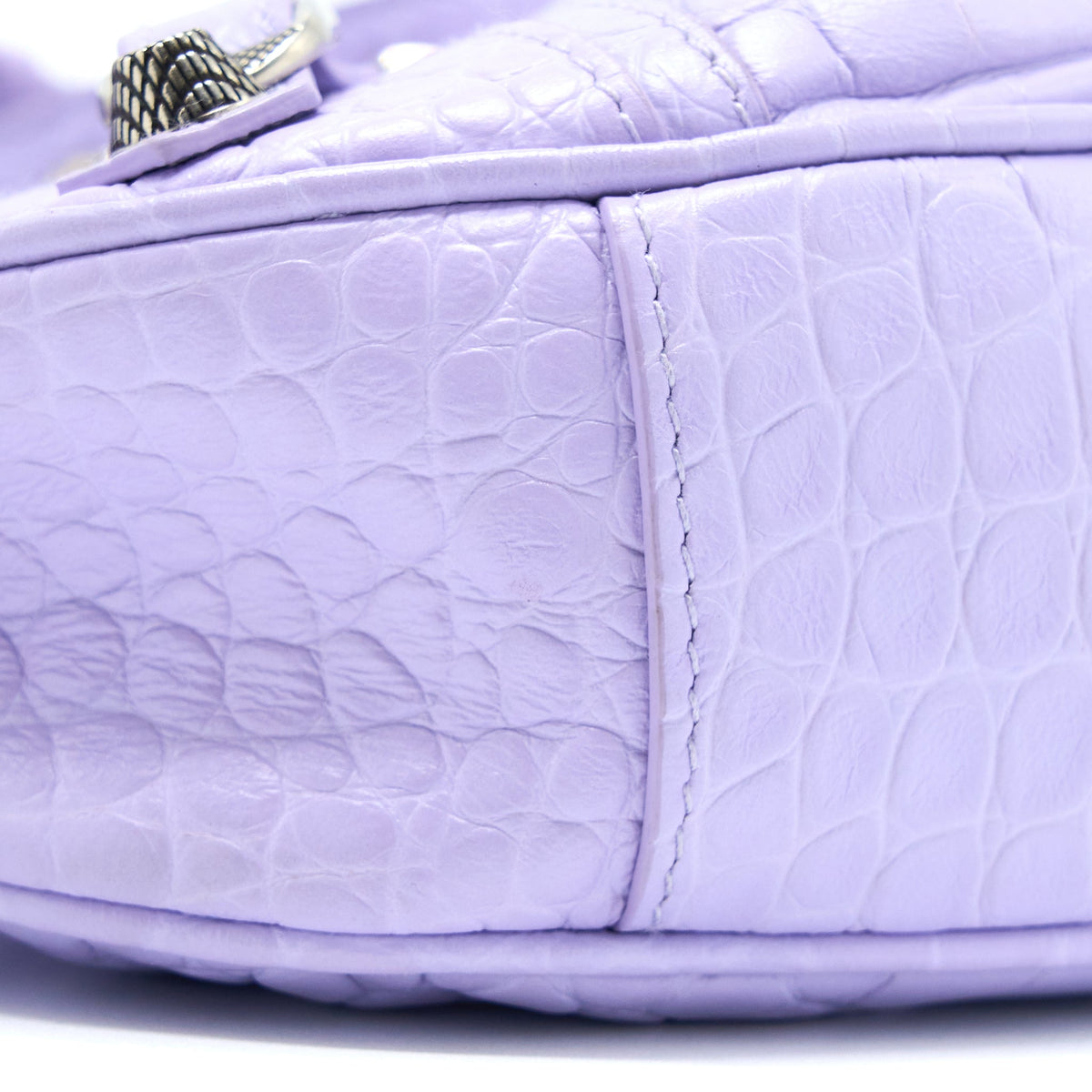 Balenciaga Le Cagole XS Shoulder Bag Croc Embossed Calfskin Light Purple SHW | Studded Leather Shoulder Bag