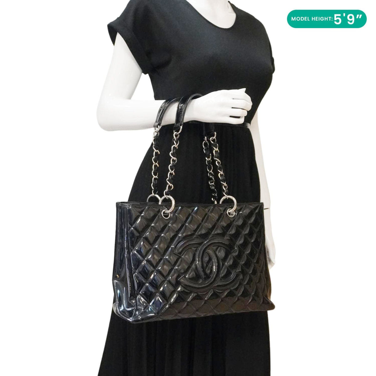 Chanel Bags? Chanel Grand Shopping Patent Quilted Leather GST Tote Bag Black Luxury Designer Leather Handbag