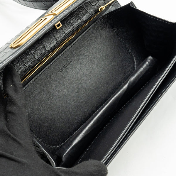 Balenciaga Gossip shoulder bag croc-embossed calfskin black GHW — Designer Shoulder Bag