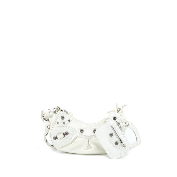 Balenciaga Le Cagole XS Shoulder Bag Lambskin White SHW | Studded Leather Shoulder Bag