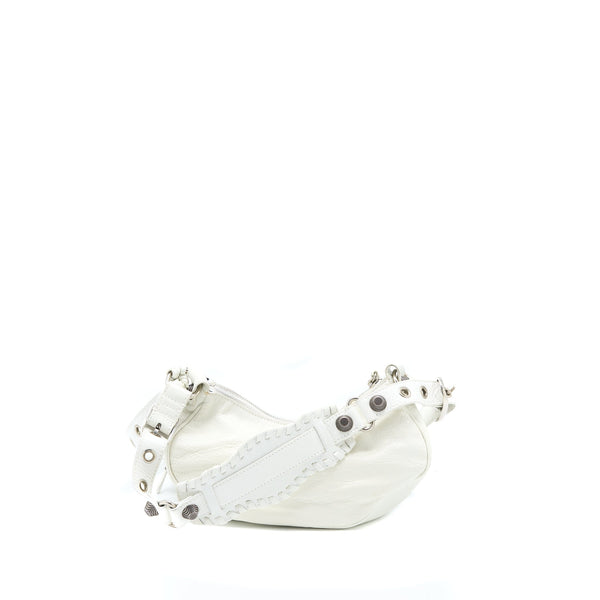 Balenciaga Le Cagole XS Shoulder Bag Lambskin White SHW | Studded Leather Shoulder Bag