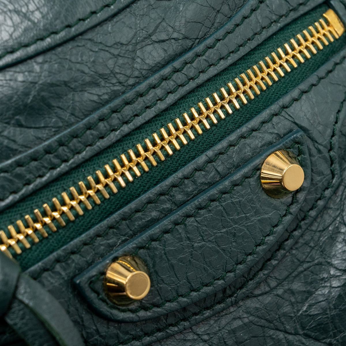 Balenciaga Mini City Bag Dark Green GHW — Designer Leather Handbag