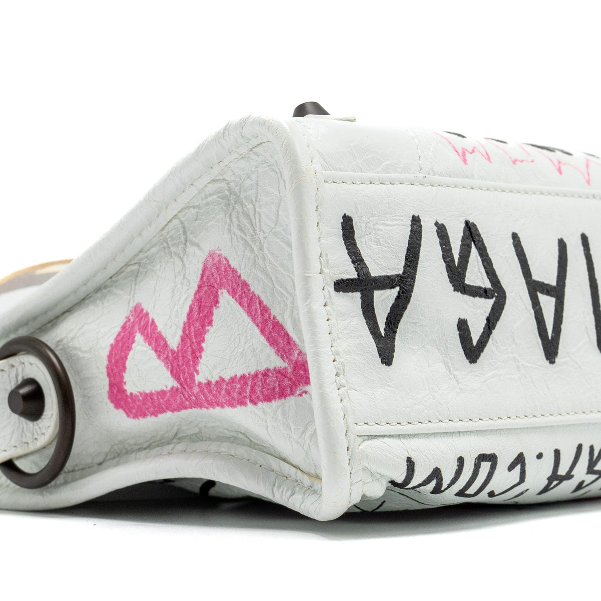 Balenciaga City Graffiti Classic Studs bag leather white / pink/ black with black hardware | Designer Luxury Handbag