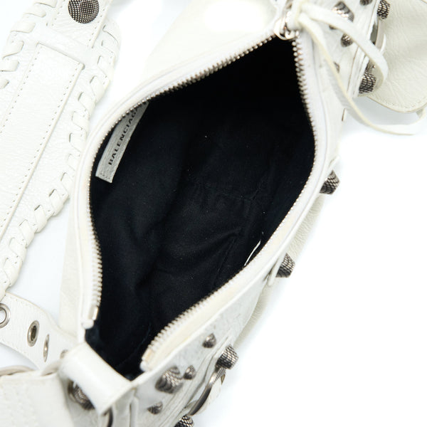 Balenciaga Le Cagole XS Shoulder Bag Lambskin White SHW | Studded Leather Shoulder Bag