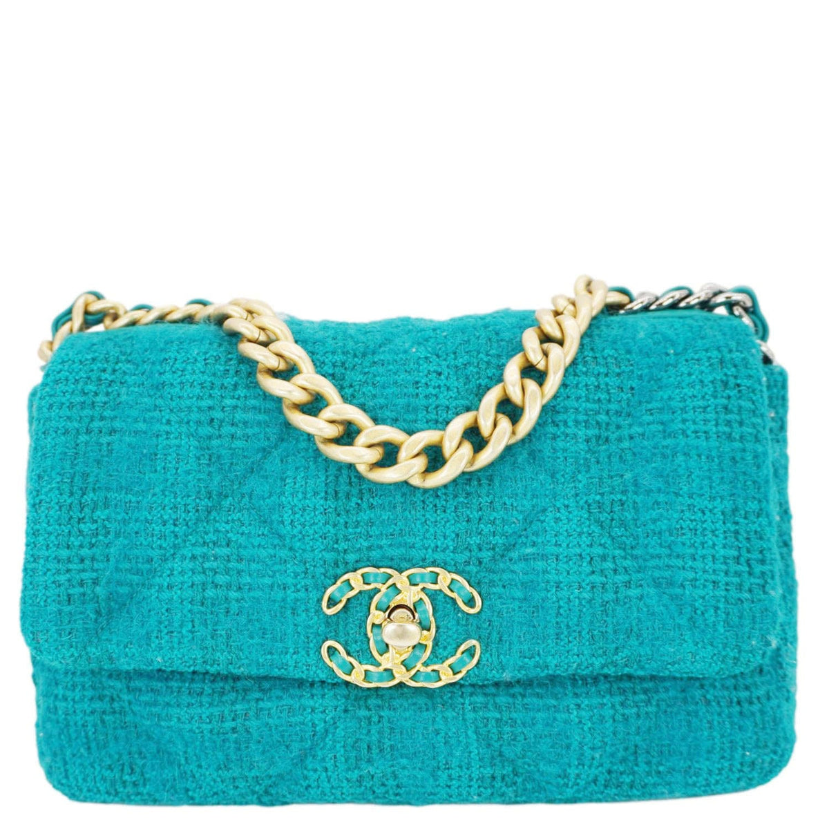 Louis Vuitton Bags? Louis Vuitton Chanel 19 Flap Medium Quilted Tweed Shoulder Bag Teal Elegant Everyday Designer Handbag