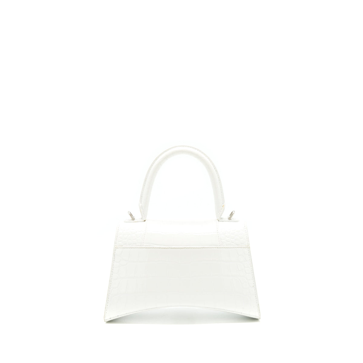 Balenciaga Hourglass S Croc embossed Calfskin White SHW | Designer Top Handle Bag