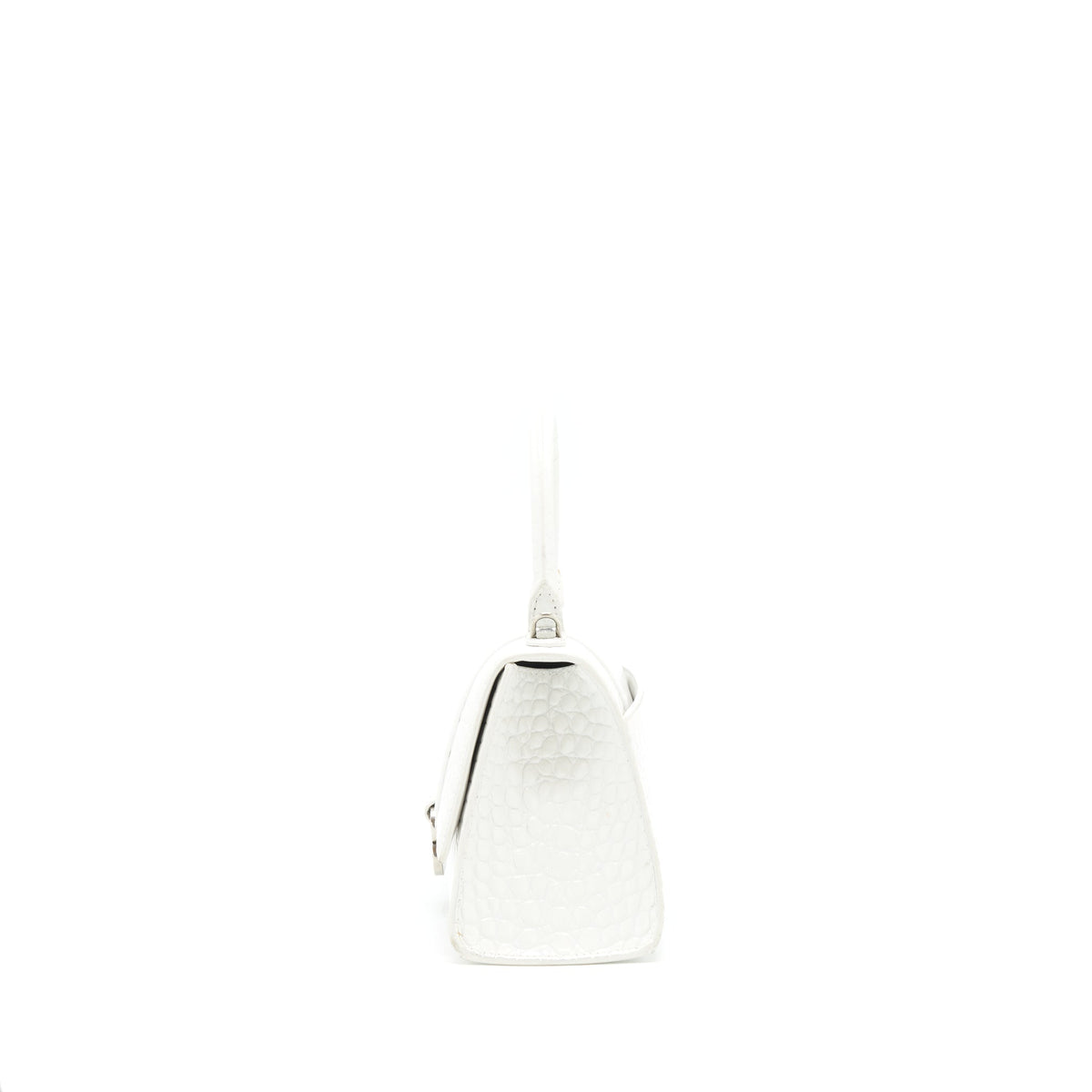 Balenciaga Hourglass S Croc embossed Calfskin White SHW | Designer Top Handle Bag