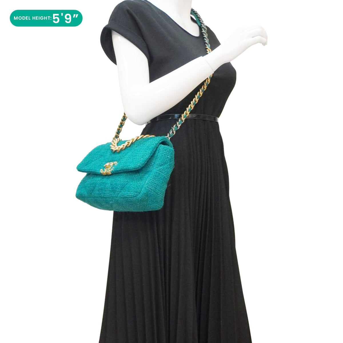 Louis Vuitton Bags? Louis Vuitton Chanel 19 Flap Medium Quilted Tweed Shoulder Bag Teal Elegant Everyday Designer Handbag