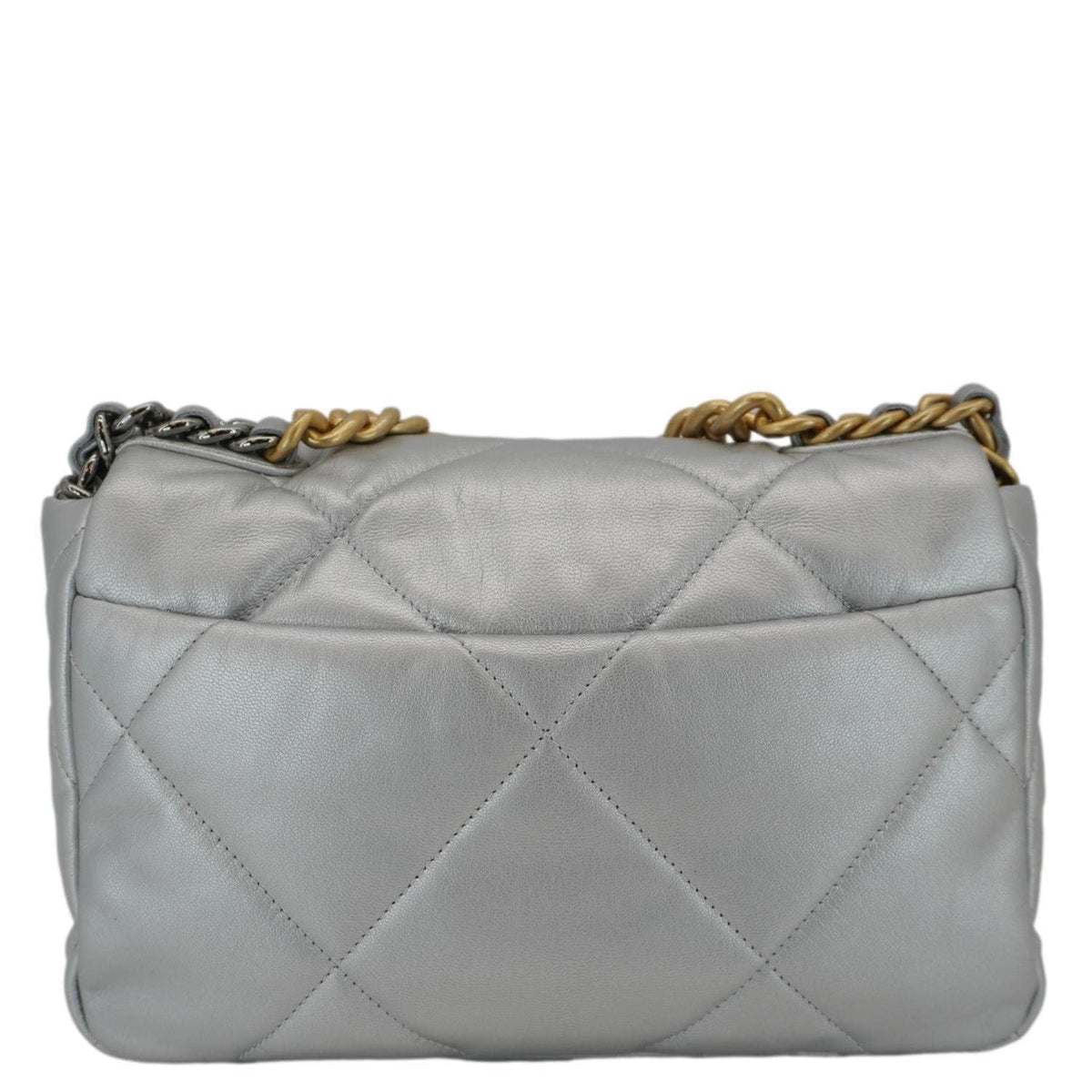 Chanel Bags Chanel 19 Medium Flap Quilted Leather Shoulder Bag Metallic Silver Premium Designer Shoulder Bag
