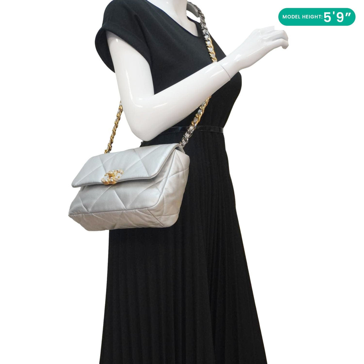 Chanel Bags Chanel 19 Medium Flap Quilted Leather Shoulder Bag Metallic Silver Premium Designer Shoulder Bag