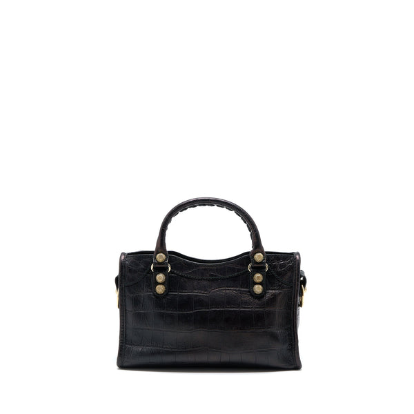 Balenciaga Mini City Croc-Embossed Calfskin Black GHW | Designer Leather Handbag