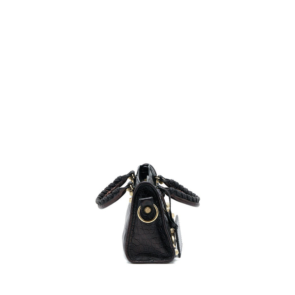 Balenciaga Mini City Croc-Embossed Calfskin Black GHW | Designer Leather Handbag