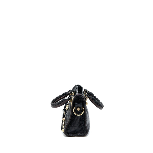 Balenciaga Mini City Croc-Embossed Calfskin Black GHW | Designer Leather Handbag
