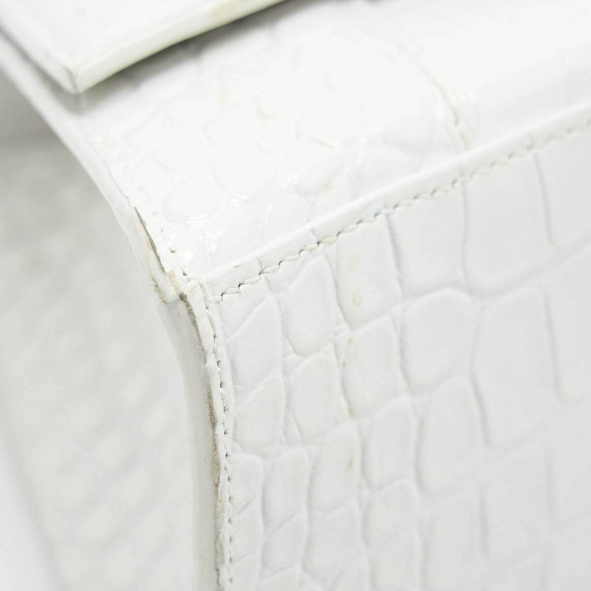 Balenciaga Hourglass S Croc embossed Calfskin White SHW | Designer Top Handle Bag