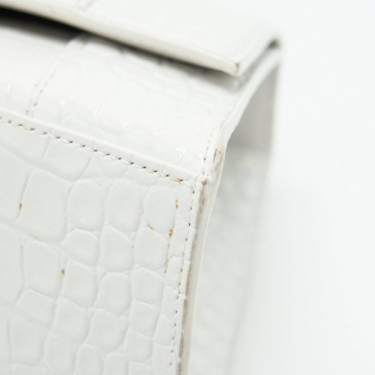 Balenciaga Hourglass S Croc embossed Calfskin White SHW | Designer Top Handle Bag