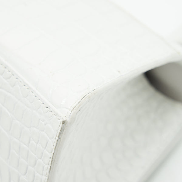 Balenciaga Hourglass S Croc embossed Calfskin White SHW | Designer Top Handle Bag