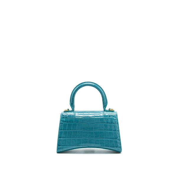 Balenciaga Hourglass XS Croc-Effect Leather Blue | Designer Top Handle Bag