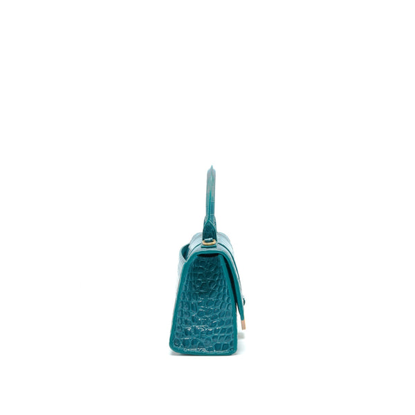Balenciaga Hourglass XS Croc-Effect Leather Blue | Designer Top Handle Bag
