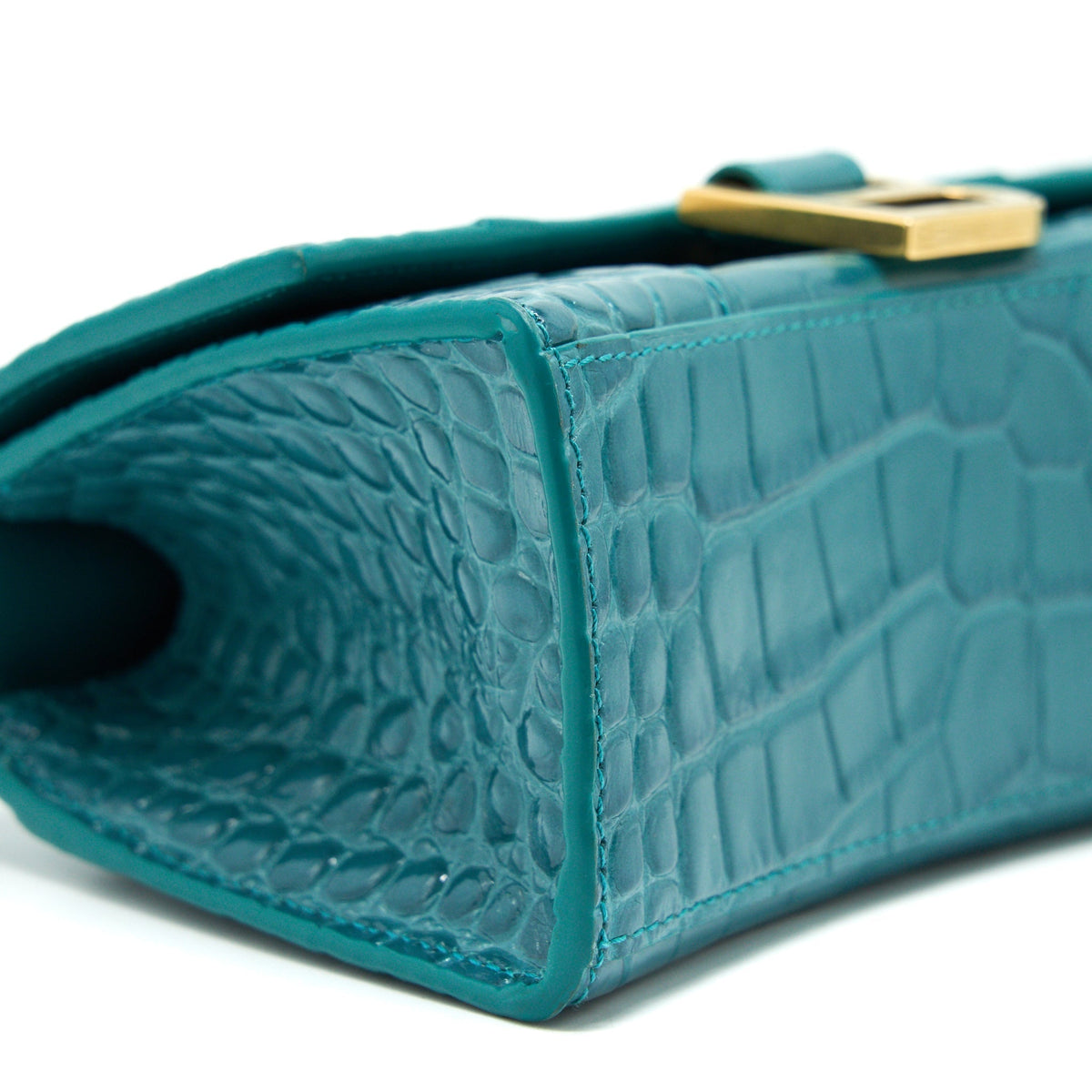 Balenciaga Hourglass XS Croc-Effect Leather Blue | Designer Top Handle Bag