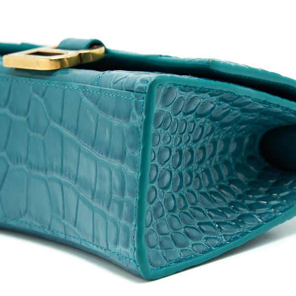 Balenciaga Hourglass XS Croc-Effect Leather Blue | Designer Top Handle Bag