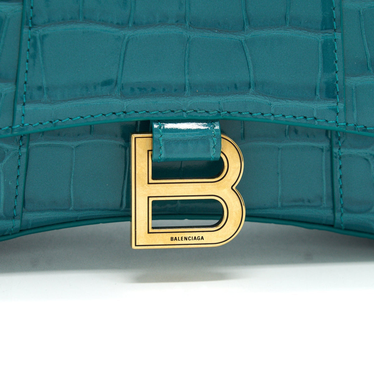 Balenciaga Hourglass XS Croc-Effect Leather Blue | Designer Top Handle Bag