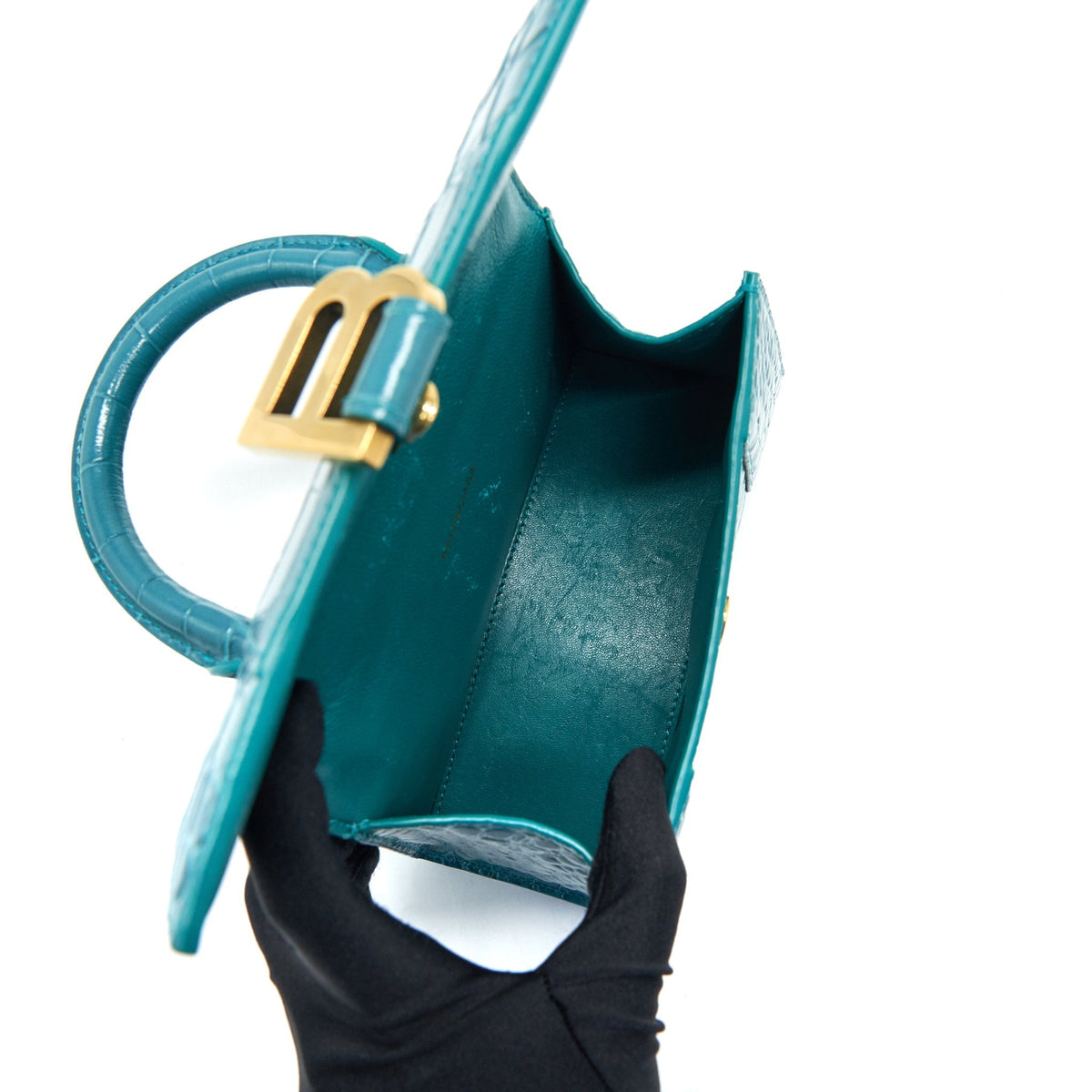 Balenciaga Hourglass XS Croc-Effect Leather Blue | Designer Top Handle Bag
