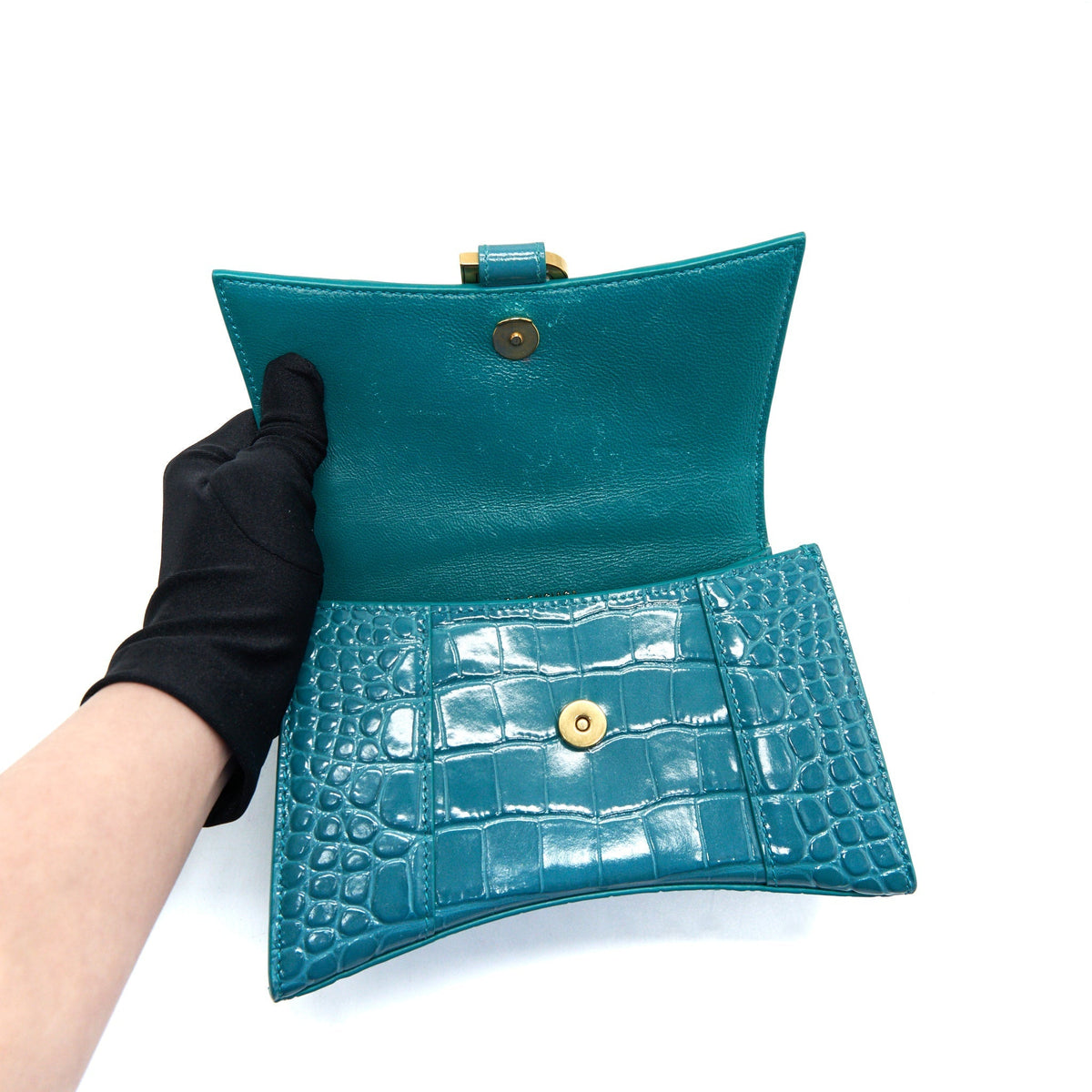 Balenciaga Hourglass XS Croc-Effect Leather Blue | Designer Top Handle Bag
