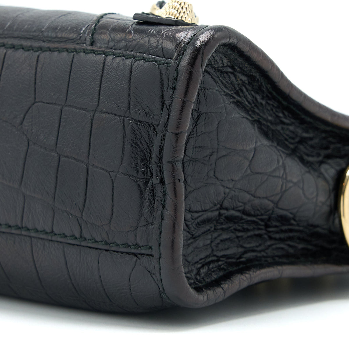 Balenciaga Mini City Croc-Embossed Calfskin Black GHW | Designer Leather Handbag