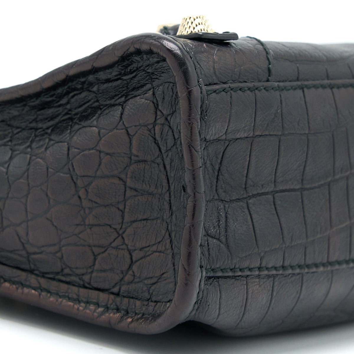Balenciaga Mini City Croc-Embossed Calfskin Black GHW | Designer Leather Handbag