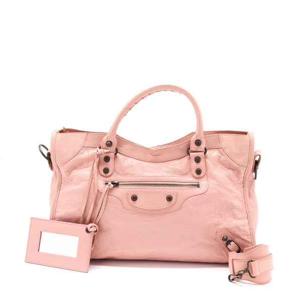 Balenciaga Classic City Bag Leather Pink Black Hardware — Designer Leather Handbag