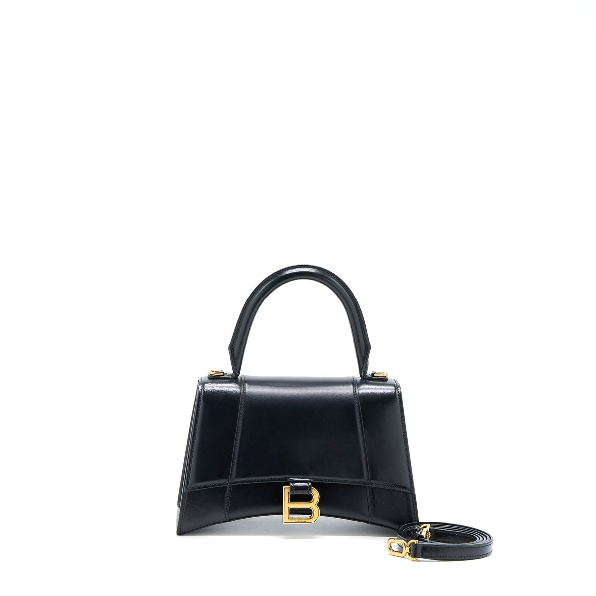 Balenciaga Hourglass Small Handbag Box Calfskin Black GHW | Designer Top Handle Bag