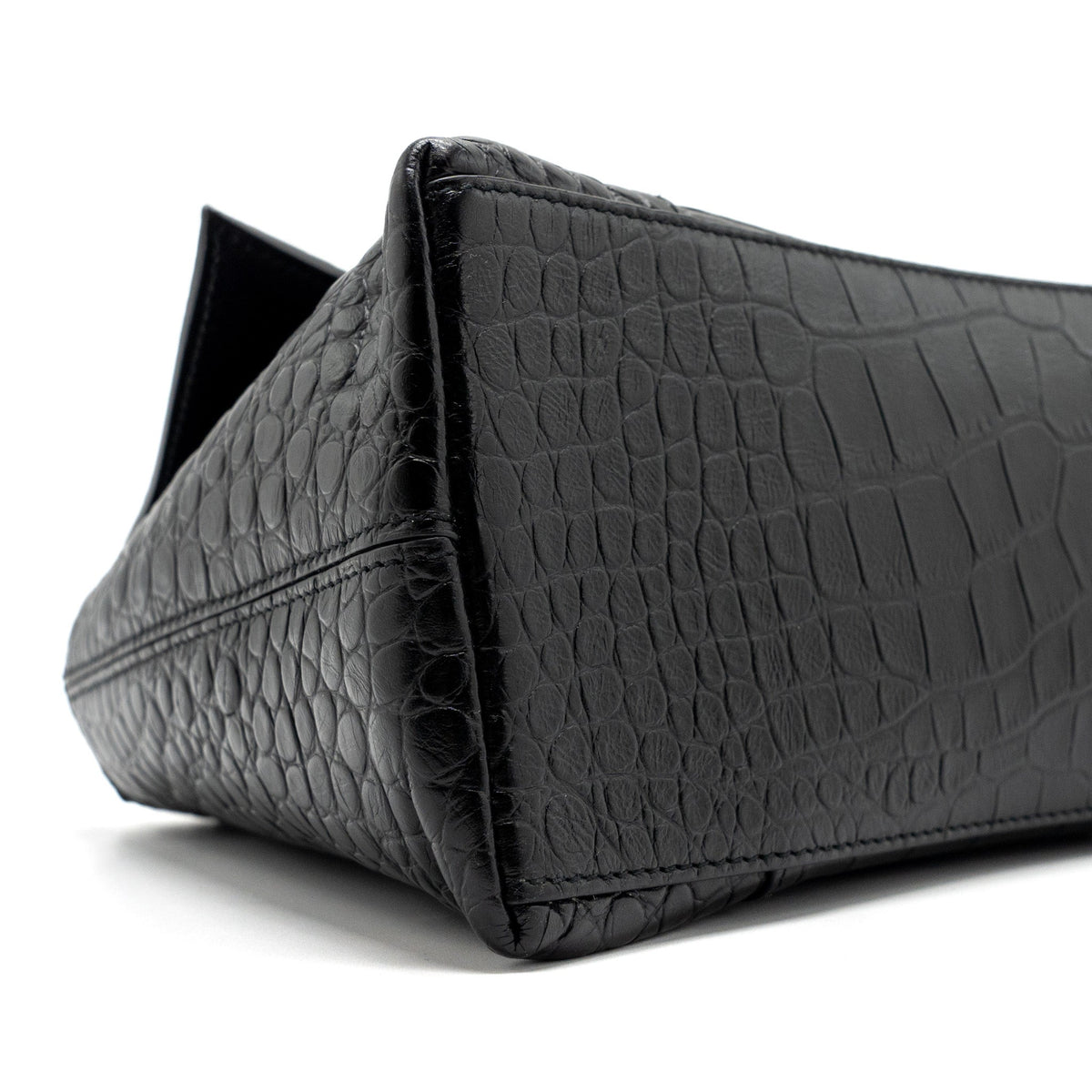 Balenciaga Downtown Small Shoudler Bag Crocodile Embossed Black with Black Hardware | Designer Shoulder Bag