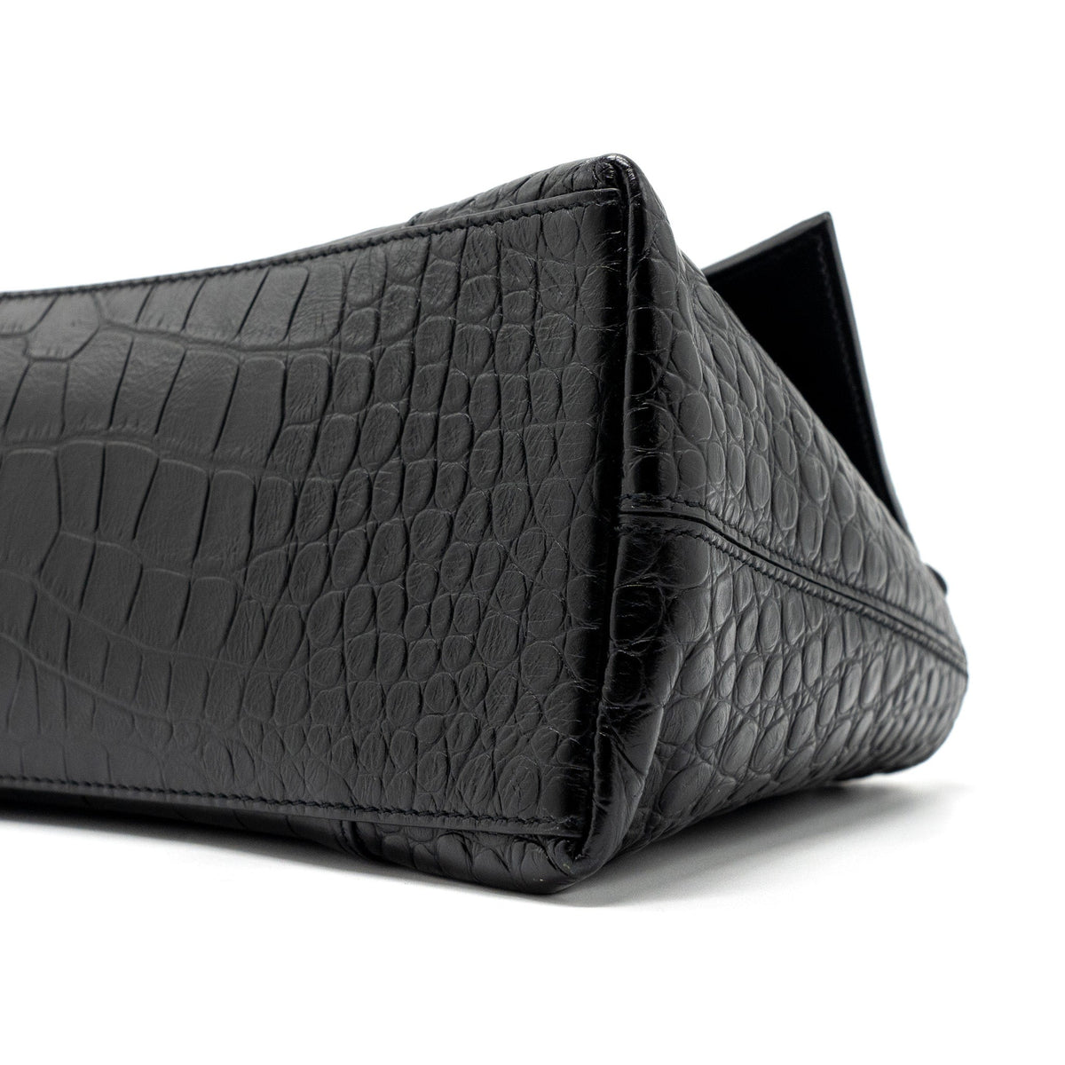 Balenciaga Downtown Small Shoudler Bag Crocodile Embossed Black with Black Hardware | Designer Shoulder Bag