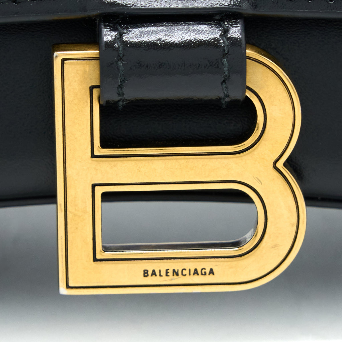 Balenciaga Hourglass Small Handbag Box Calfskin Black GHW | Designer Top Handle Bag