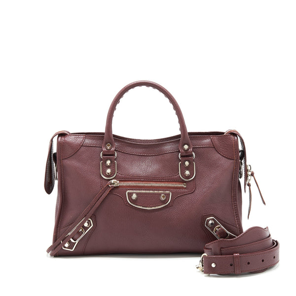 Balenciaga Small City Edge Burgundy SHW | Designer Leather Handbag