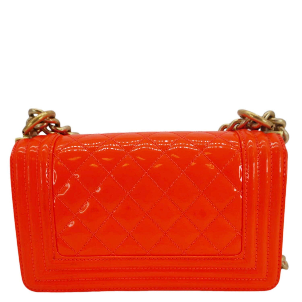 Chanel Bags Chanel Boy Flap Small Quilted Patent Leather Shoulder Bag Orange Premium Designer Shoulder Bag