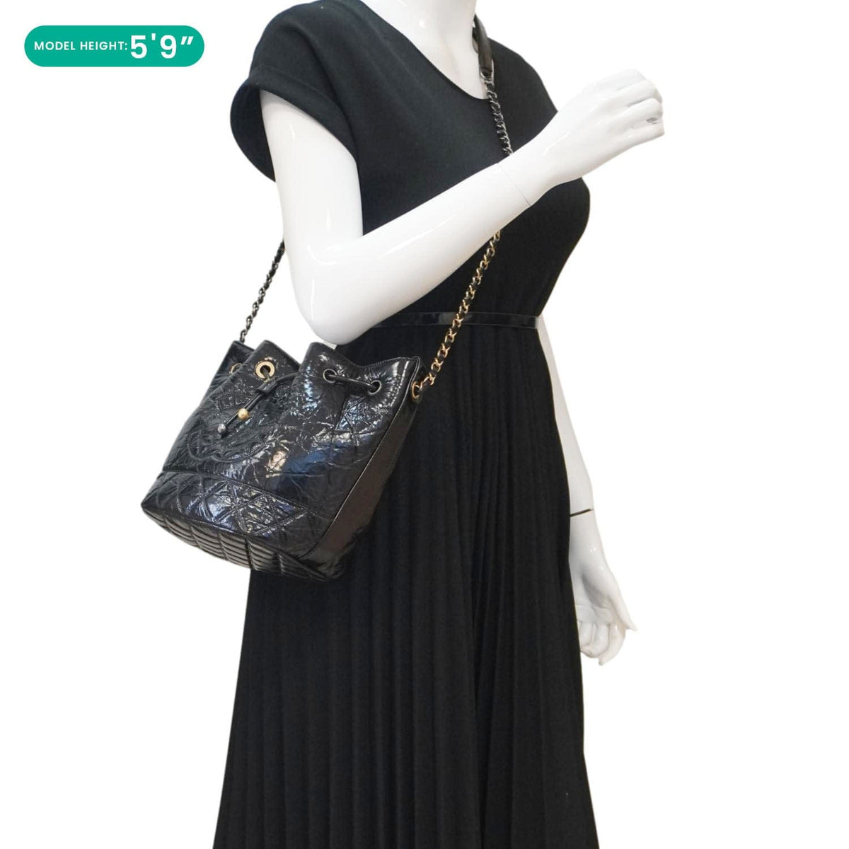 Chanel Bags Chanel Drawstring Shiny Aged Calfskin Chain Shoulder Bag Black Premium Designer Shoulder Bag