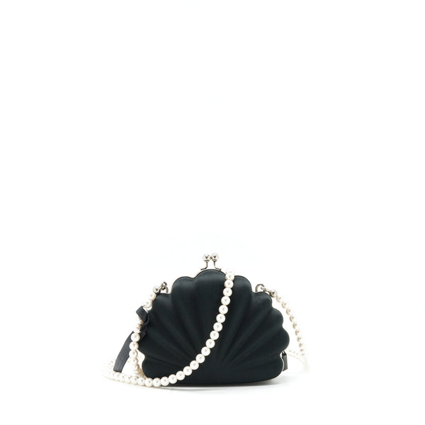 Balenciaga Satin Beads Shell Clutch black SHW | Designer Clutch Bag