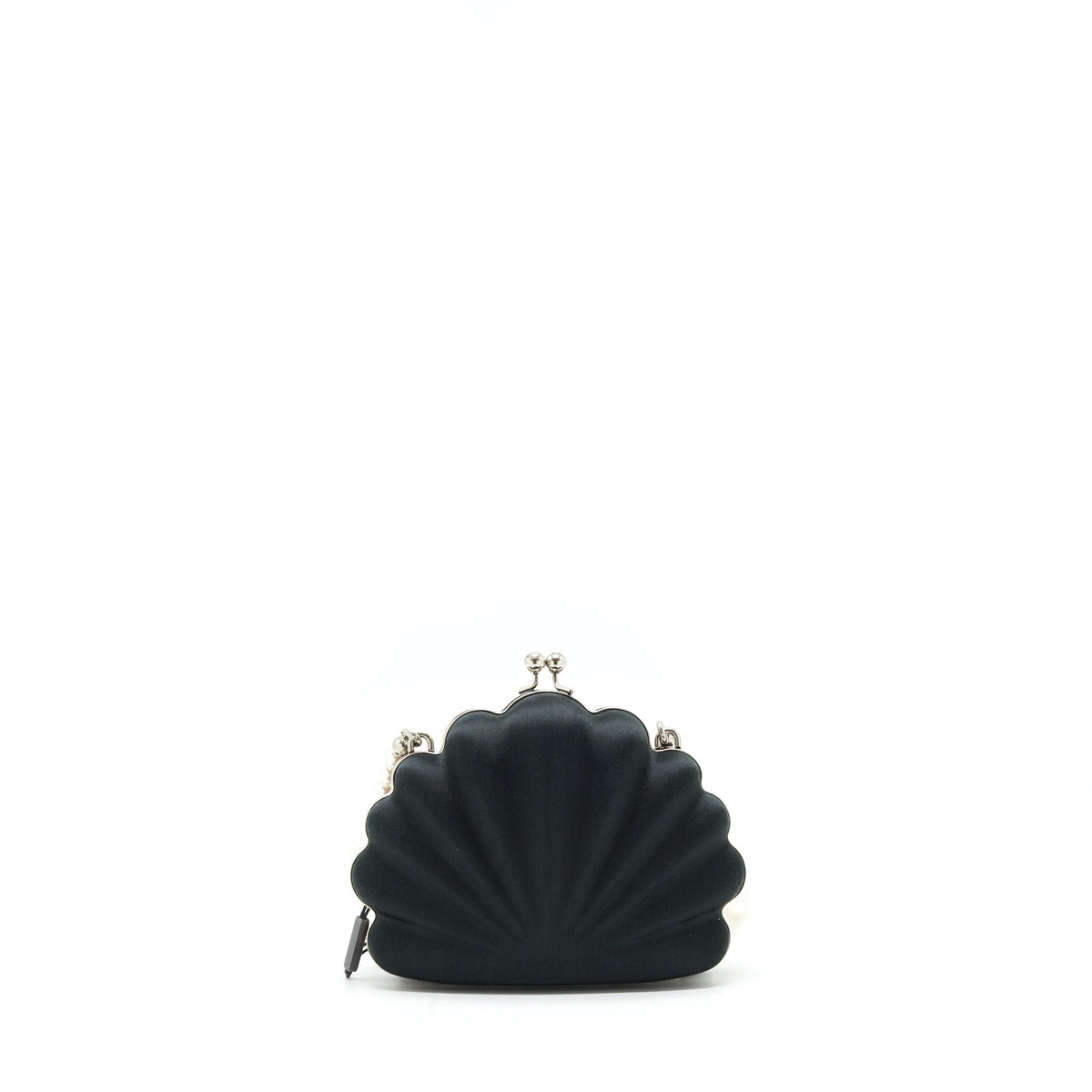 Balenciaga Satin Beads Shell Clutch black SHW | Designer Clutch Bag