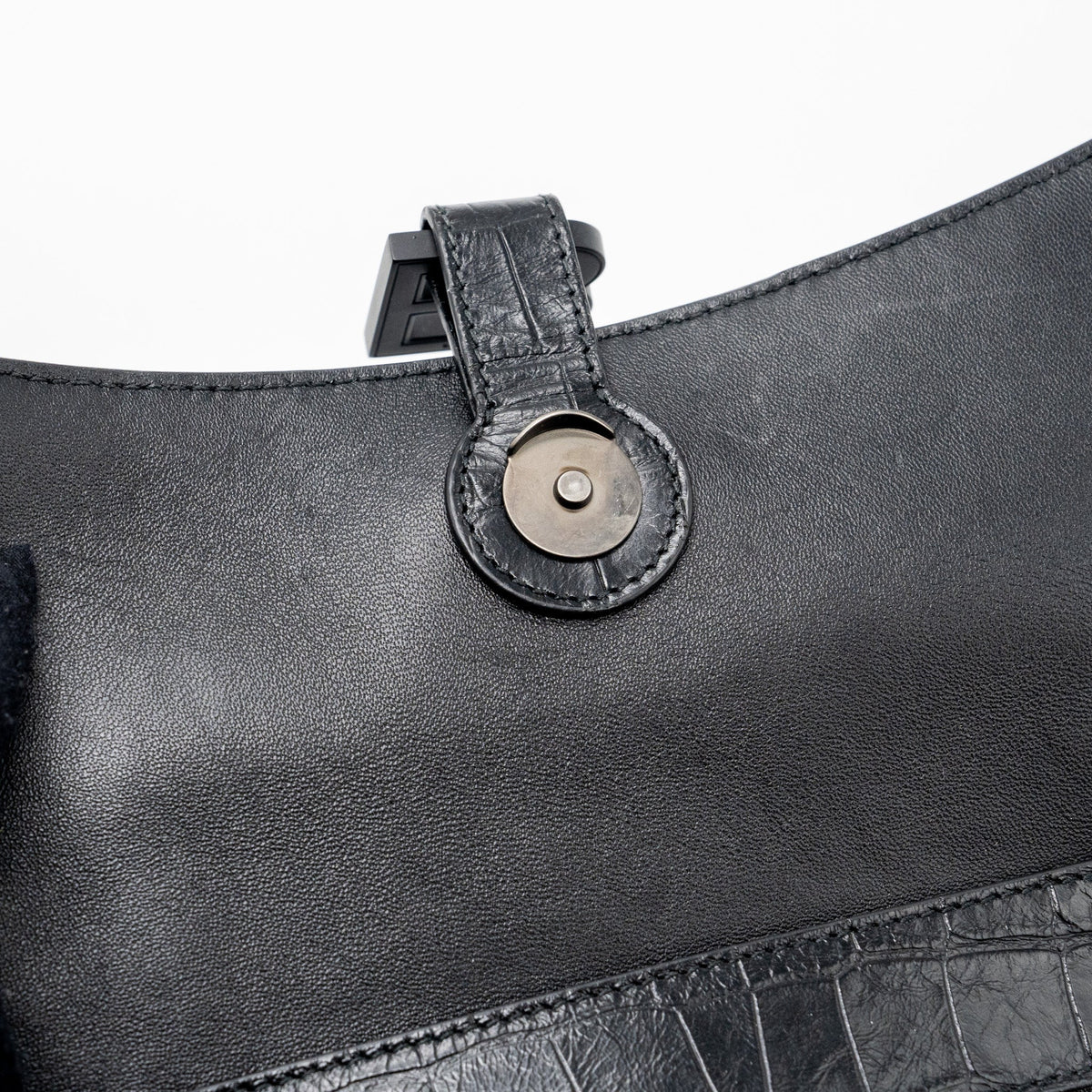 Balenciaga Downtown Small Shoudler Bag Crocodile Embossed Black with Black Hardware | Designer Shoulder Bag