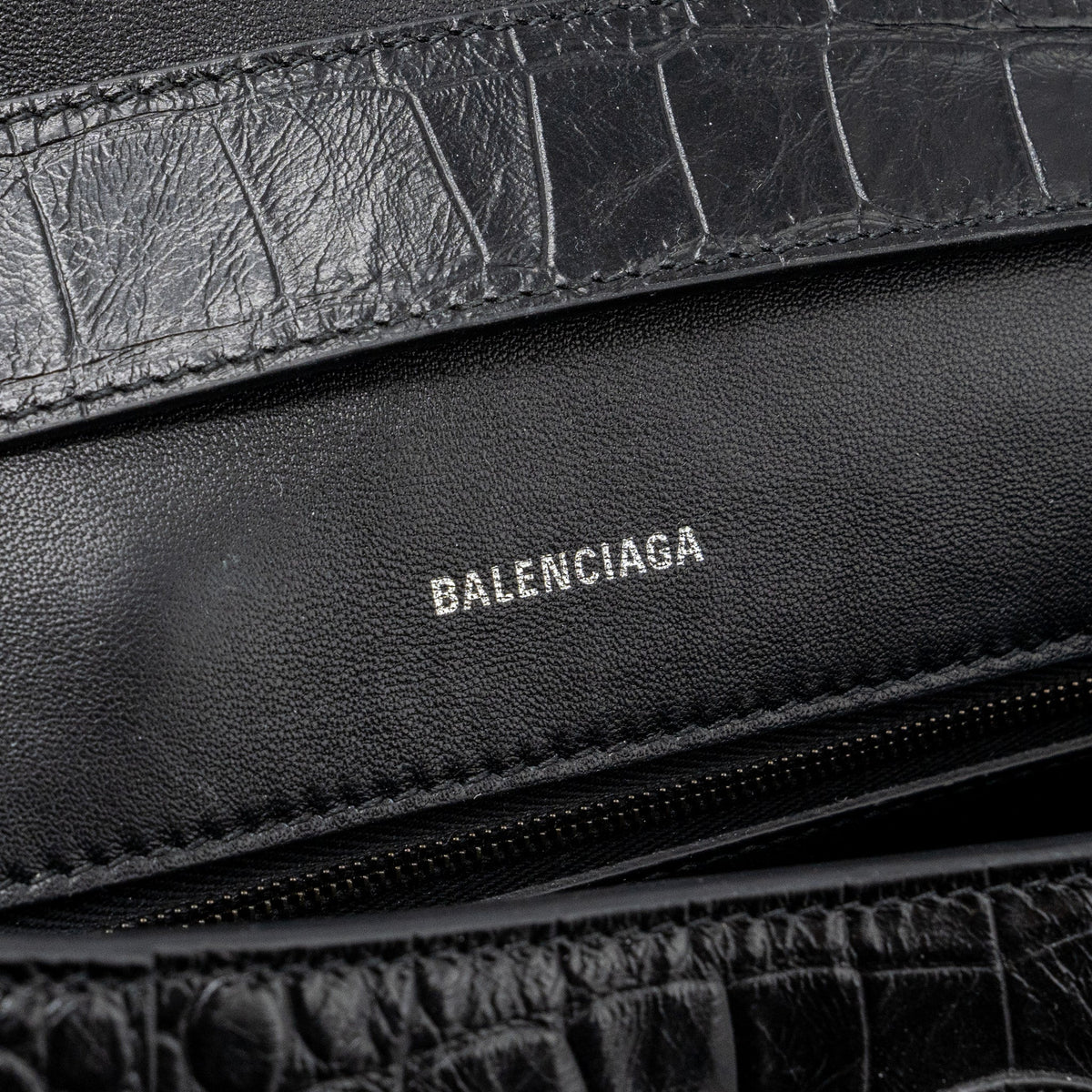 Balenciaga Downtown Small Shoudler Bag Crocodile Embossed Black with Black Hardware | Designer Shoulder Bag