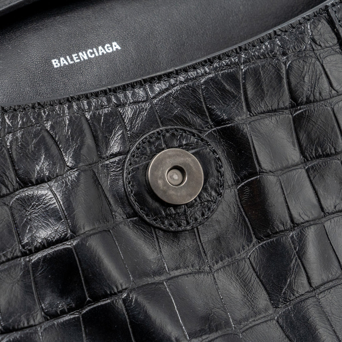 Balenciaga Downtown Small Shoudler Bag Crocodile Embossed Black with Black Hardware | Designer Shoulder Bag