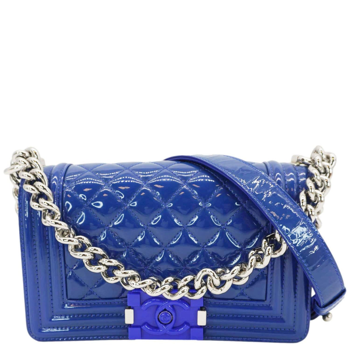 Chanel Bags Chanel Boy Flap Small Plexiglass Patent Leather Crossbody Bag Blue Premium Designer Shoulder Bag