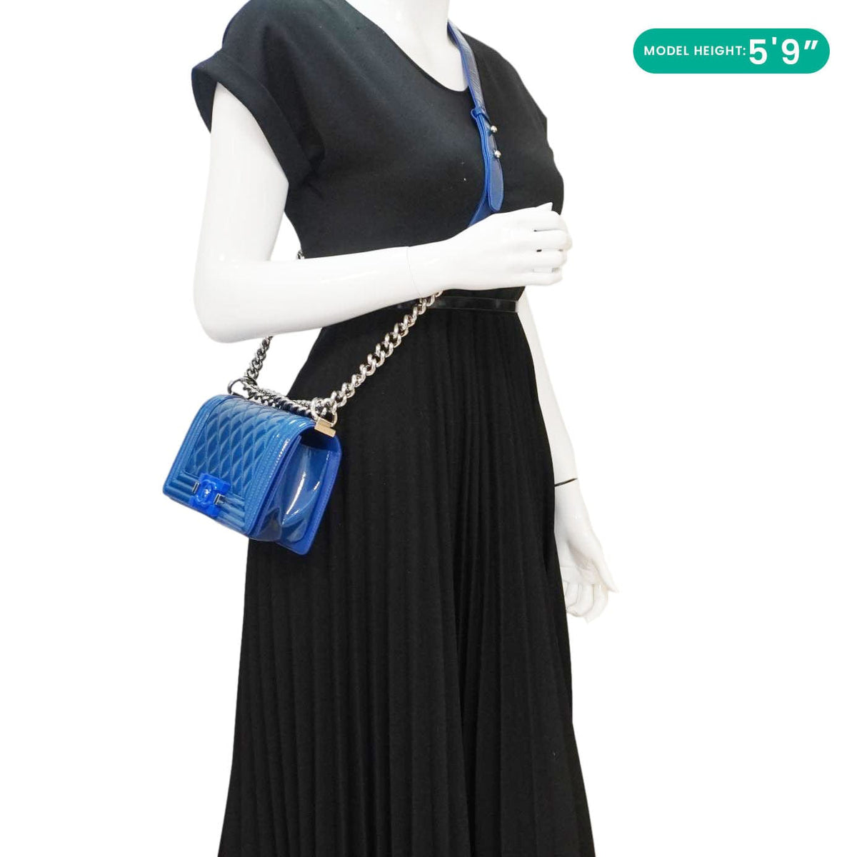 Chanel Bags Chanel Boy Flap Small Plexiglass Patent Leather Crossbody Bag Blue Premium Designer Shoulder Bag